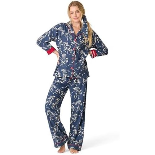 PJ Salvage Women's Cotton Flannel Long-sleeve Top, Pant and Headband 3-piece Pajama Set