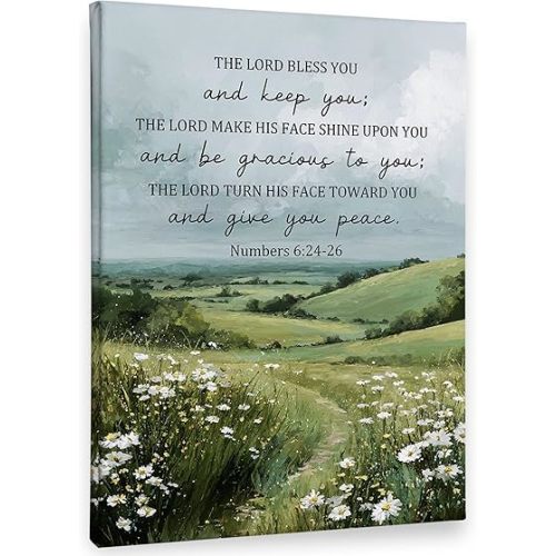 PHAMTE Christian Landscape Wall Art Decor Canvas 11x14, Numbers 6 24-26 Bible Verse Pictures Decorations, the Lord Bless You and Keep You Framed Prints Artwork for Home Church Living Room Decor