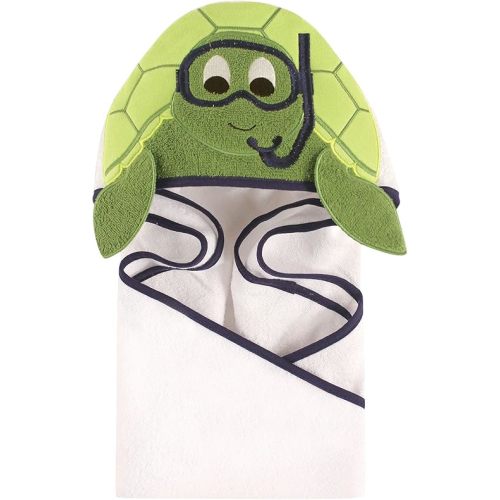 Hudson Baby Unisex Baby Cotton Animal Face Hooded Towel, Scuba Turtle, One Size