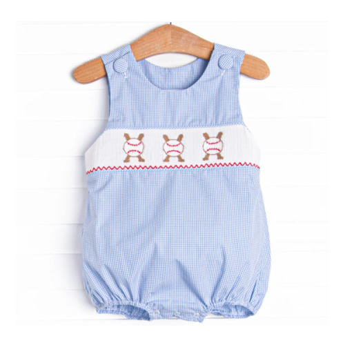 Homerun Hitter Smocked Bubble, Blue – Stitchy Fish