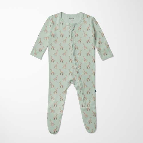 Print Footie with 2 Way Zipper in Aloe Giraffe