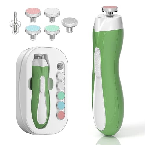 Baby Nail File Electric, Baby Nail Trimmer with 6 Grinding Heads for Newborn, Infant, Toddler & Adult, Whisper Quiet LED Electric Nail Clipper, Usage-Labeled Case