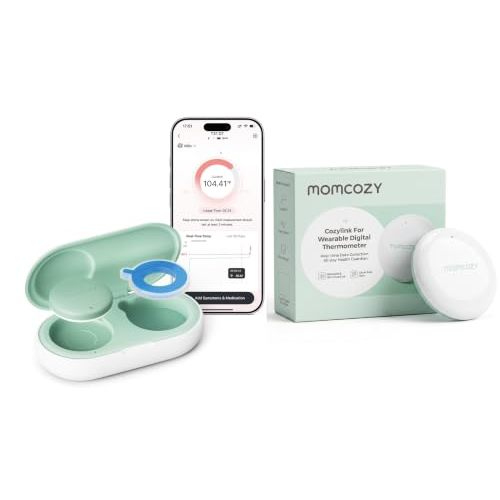 Momcozy Wearable Smart Baby Thermometer with CozyLink Signal Booster Set, Long-Range Real-time Temperature Monitoring,Temperature Trends, High/Low Alerts, Stable Remote Monitoring