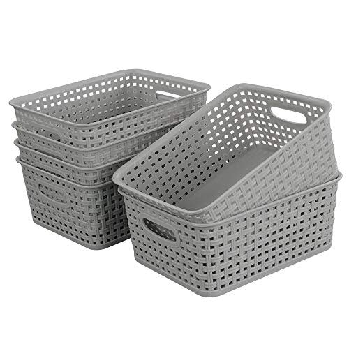 6-pack Grey Woven Plastic Storage Baskets, Organizing Bins