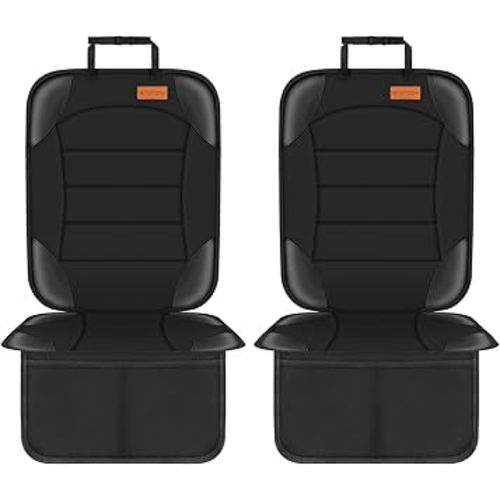 Car Seat Protector for Child Car Seat, Siivton Carseat Seat Protectors for Leather and Fabric Seats, with Mesh Pockets, Non-Slip Backing, Carseat Protectors for Vehicles (Two Pack, Black)