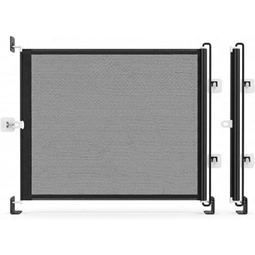 Bretractable Pet Gate for Stairs Generic | 49 Inch Retractable Dog Gate for Doorways and Stairs | No Drilling Barriers for Stairway Hallway Patio Porch Yard Balcony Deck Bathroom Garage (Black, 58 cm)