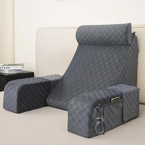 Vekkia Reading Pillow for Adults – Ergonomic 45° Wedge Back Support Chair for Sitting in Bed, XL Side Pockets, Perfect for Working, Gaming, Watching TV, Relaxing, or Recovery, Great Gift Idea, 19”