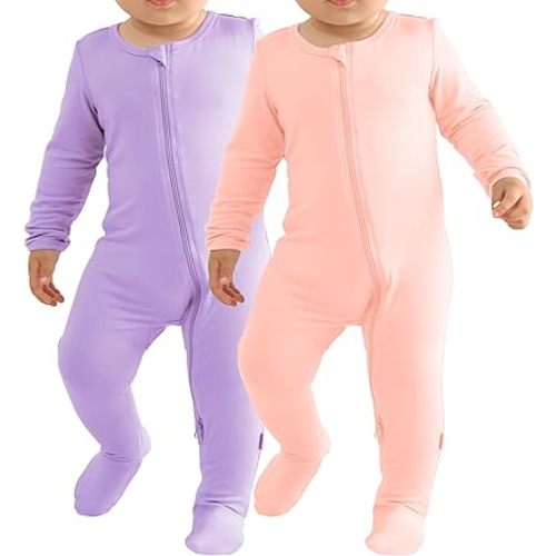 Baby Bamboo Rayon Romper Infant Footies Long Sleeve Double Zipper Outfits 2-Pack One-Piece Jumpsuits