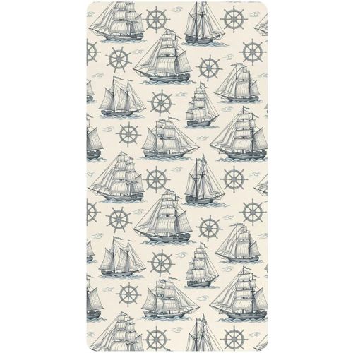 Ships Beige Pattern Baby Crib Sheets, Cotton Fitted Crib Sheet, Soft Breathable, Fits Standard Toddler Mattress 52x28 for Boys Baby Girls