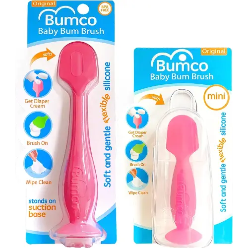 Bumco Baby Bum Brush + Mini Baby Diaper Cream Spatula with Case - BPA-Free Silicone Diaper Spatula with Suction Cup, Wipe-Clean, Mom-Invented Butt Paste Applicator (Pink & Pink)