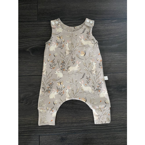 Organic Baby Harem Romper: Bunny Print, First Easter Outfit