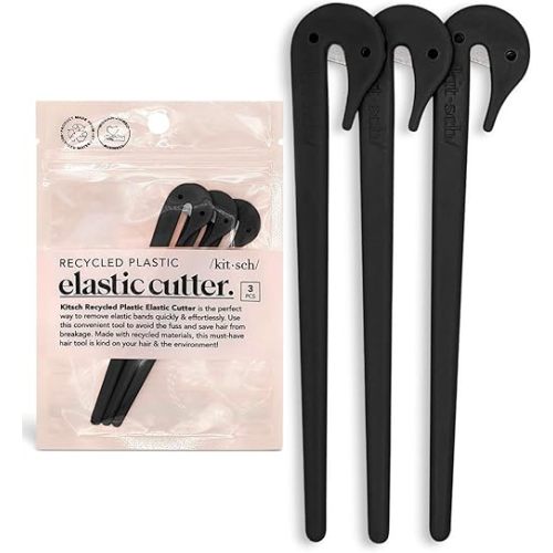 Kitsch Hair Tie Cutter - Easy To Use, Pain Free, No Hair Damage | Ponytail Cutter Tool for Kids & Toddlers | Elastic Ties Remover, 3pc Black