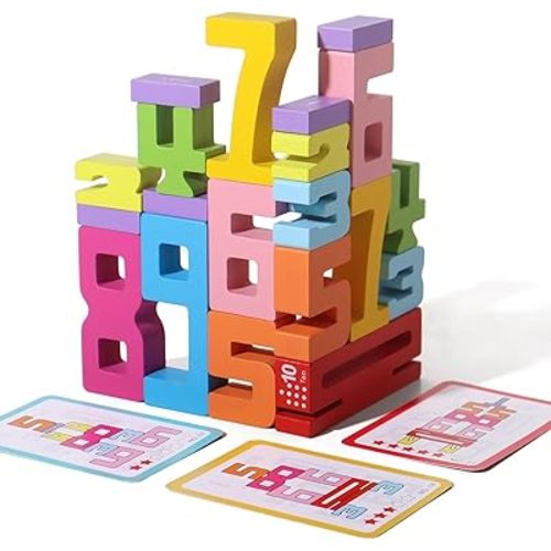 20 Pcs Stacking Wooden Math Numbers Blocks for 3+ Years Old Kids, 1-10 Montessori Toys, Game, Balance Competition, Toddler Learning Toys, Preschool Learning Activities, Wooden Blocks, 3-8 Years