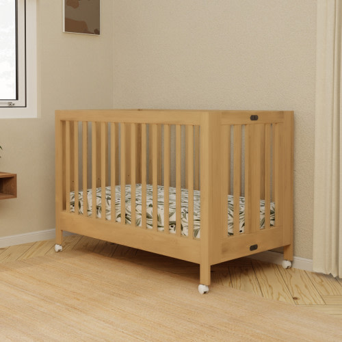 babyletto Maki Portable Folding Crib with Toddler Bed Conversion Kit - Honey