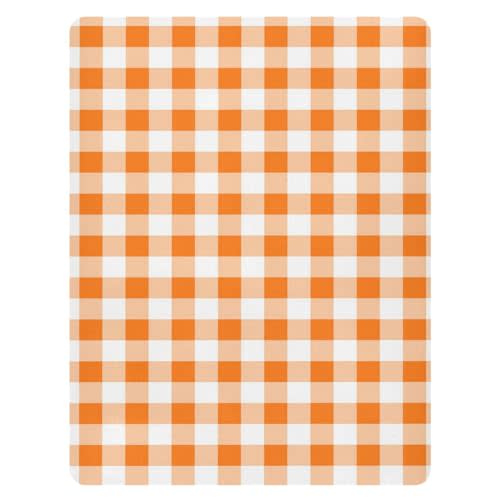 Pfrewn Fall Autumn Crib Sheets for Boys Girls Orange and White Plaid Fitted Crib Sheet Fits Standard Crib Mattress Pads Stretch Soft Toddler Baby Sheet, 52x28x9IN