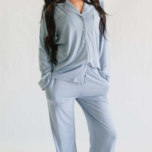 Women's Button Up Set In Cornflower Blue