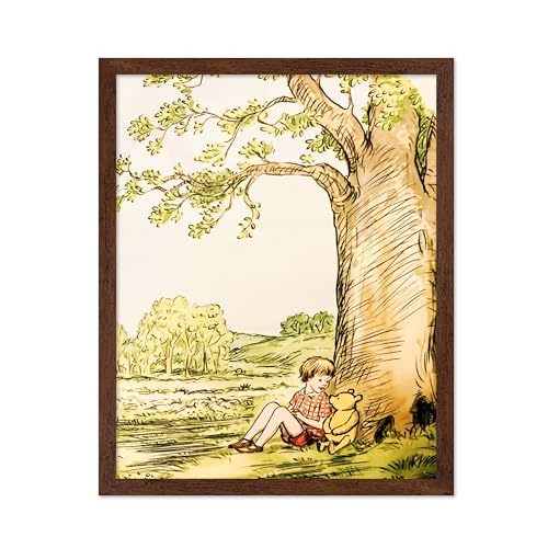 Poster Master Winnie & Christopher Poster - Talking Under The Tree Print - Classic Storybook Illustration - Baby Room Decor - Kids Playroom Posters - 8x10 Brown Framed