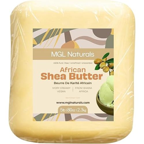 MGL Naturals Raw African Shea Butter Ivory 5 lb, 100% Pure and Unrefined. Nourish and moisturize skin and hair. Use alone or DIY recipes. From Ghana, West Africa. (5 lb)