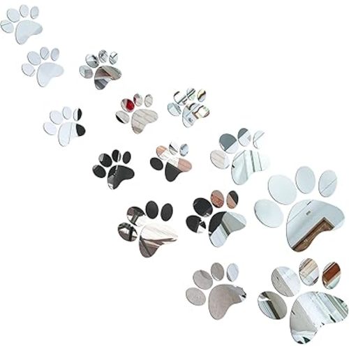 Tenare 14 Pcs Dog Paw Print Mirror Stickers Paw Prints Acrylic Mirror Wall Sticker Removable Dog Pup Wall Decors for Bathroom Living Room Bedroom Art Nursery Kids Children Home Decor-3 Sizes(Silver)