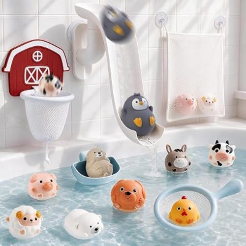 5-in-1 Bath Toys for Kids Ages 1-3, No-Hole Toddler Bath Toys Water Slide