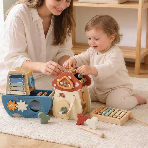Personalized Montessori Wooden Toy Set – Mushroom, Ocean,Castle | Natural Wood Musical Toys, Educational for Kids,Baby Music Toy,wooden toys