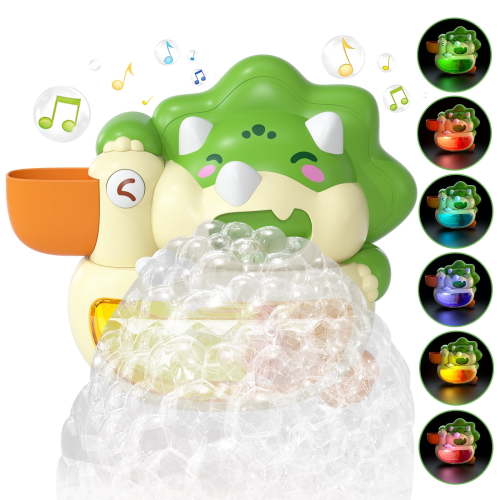 Baby Dinosaur Bath Toys,Toddler Bath Bubble Machine, Bathtub Toy Dinosaur, Bubble Maker with 12 Songs & 6 Color Lights, Bath Time Shower Bath Wall Toy for Boys Girls