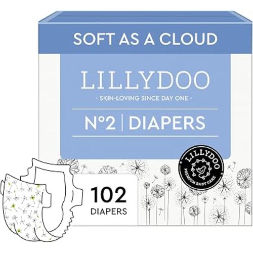 LILLYDOO Baby Diapers, Size 2 (9+ lbs), 102 Count, Hypoallergenic & TCF