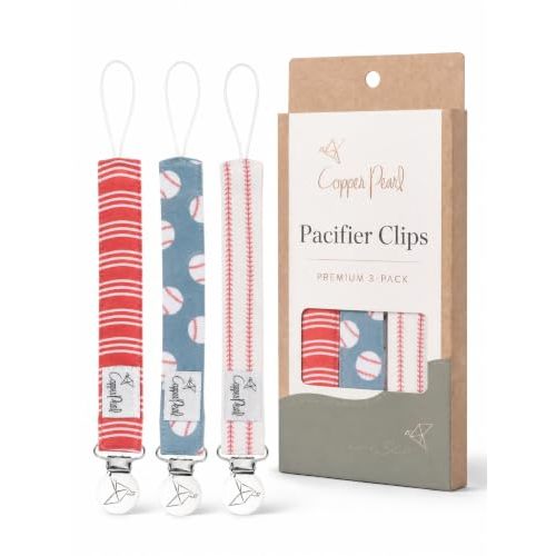Copper Pearl Pacifier Clip 3-Pack - Stylish Stainless Steel Pacifier Holder Clip for Baby Girls and Boys - Baby Pacifier Clips for No More Floor Drops - Slugger