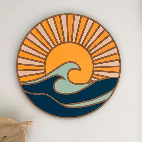 Beach Art Sun and Waves Ocean Wall Art Waves Decor Wood Beach Art Sign Wooden Wave Art Shelf California Coastal Wood Art Dorm Gift For Her