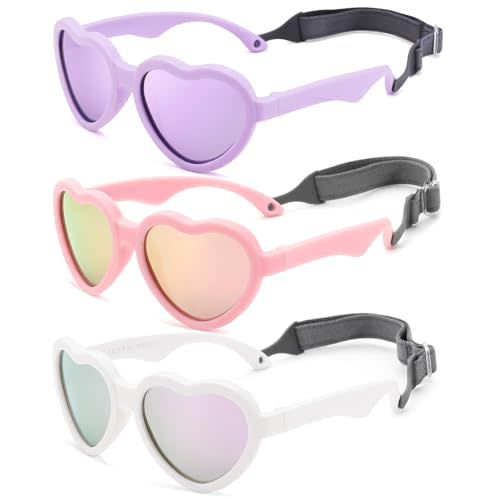 COASION Heart Baby Sunglasses with Strap Polarized Age 0-24 Months UV400 | Unbreakable Frame Sunnies for Newborn & Infant Girls Boys, Toddlers Summer Essentials Beach Travel Must-Haves UV Protection