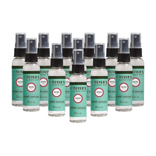 MRS. MEYER'S CLEAN DAY Antibacterial Hand Sanitizer Spray, Travel Size, Removes 99.9% of Bacteria, Basil, 2 oz - Pack of 12