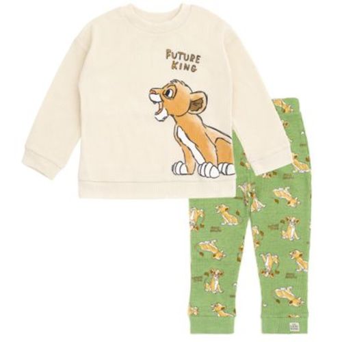 Disney Lion King Simba Infant Baby Boys Waffle Knit Drop Shoulder Sweatshirt and Jogger Pants Outfit Set Beige / Green 18 Months