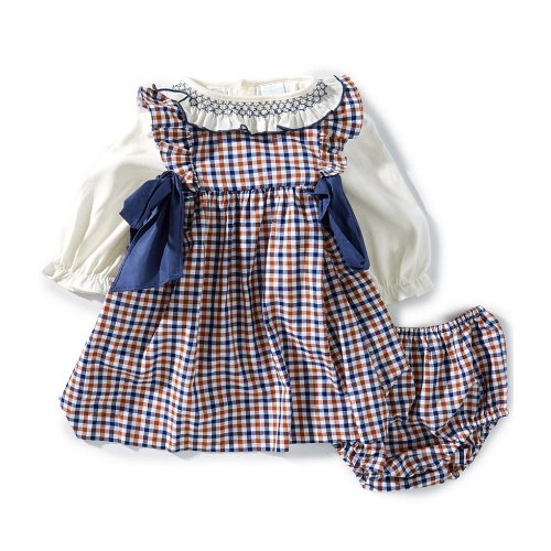 Edgehill Collection Baby Girls Long Sleeve Plaid Side-Bow Dress
