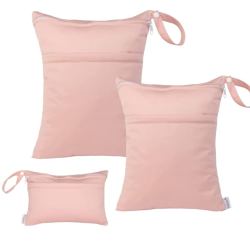 ALVABABY 3pcs Baby Cloth Diaper Wet/Dry Bags|Waterproof Reusable with Two Pockets|Travel, Beach, Pool, Daycare, Soiled Baby Items,Yoga,Gym Bag for Swimsuits or Wet Clothes (3 pcs in SML, Pink) 3L-B19