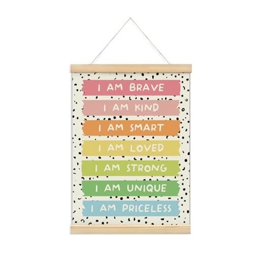 foedor Boho Nursery Affirmations Decor Poster Hanger Frame, I Am Brave Nursery Wall Decor, Boho Classroom Nursery Toddler Calming Corner Classroom Reading Corner Kids room Playroom Poster Hanger Wooden Frame Decor, 12x16 Inch