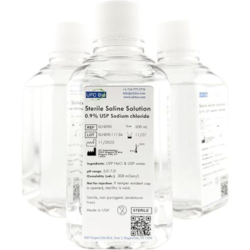 0.9% Normal Saline Solution - Sterile USP Sodium Chloride - Made in USA - 500 mL - (4 Pack - 2000 mL Total)