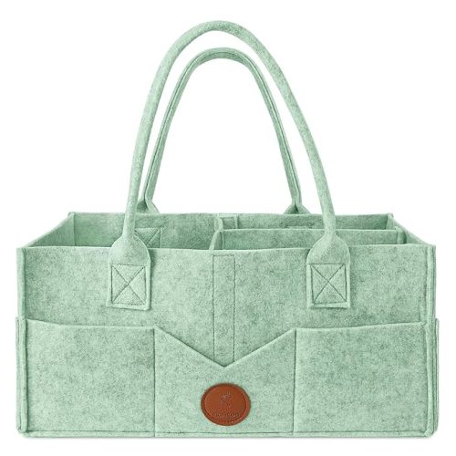 Maliton Baby Diaper Caddy, Nursery Storage Bin & Car Organizer with Handle, Large Felt Bag for Newborn essentials Boy or Girl, Changing Table Organizer for Baby Stuff, 15" x 9" x 7"Baby Shower Basket
