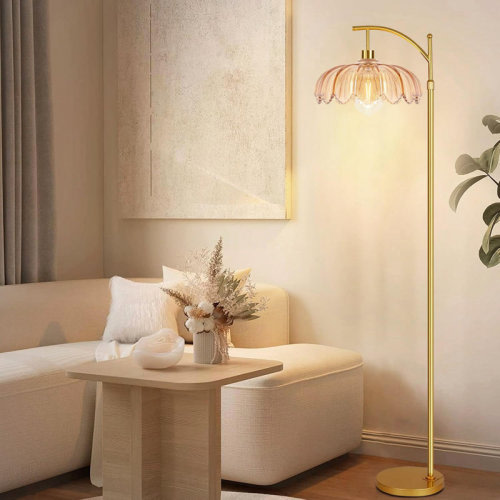 Everly Quinn Mid Century Modern Floor Lamp With Dimmable Remote Control, Adjustable Height, And Glass Shade For Living Room And Bedroom | Wayfair