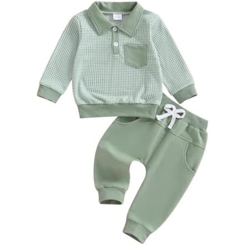 Toddler Baby Boy Fall Clothes Plaid Long Sleeve Sweatshirt Tops + Casual Pants Sets 2pcs Infant Boy Winter Clothes