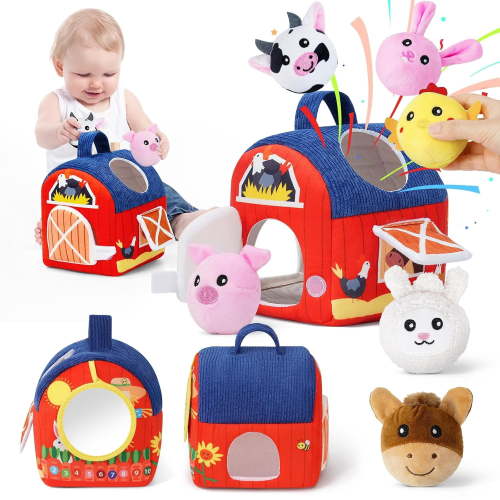 HaCpiu Soft Barn Baby Toys 6-12 Months, 7Pcs Interactive Barn House Squishy Toys, Plush Toddler Toy for 1-3 Year Old Girl Boy, Season Gift & Baby Basket Stuffers