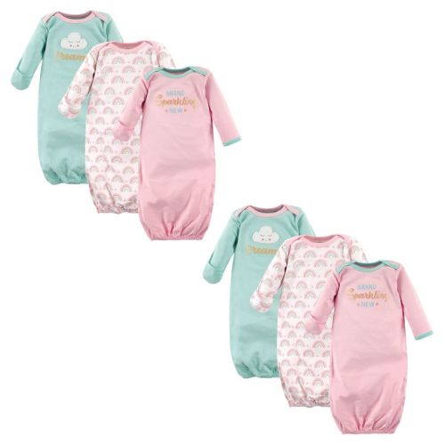 Luvable Friends Infant Girls Cotton Gowns, Dreamer 6-Piece, 0-6 Months