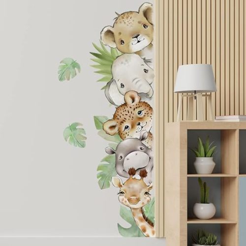 44.88×11.75 Inch Jungle Safari Animal Wall Decals Watercolor Forest Elephant Lion Monkey Stickers Kids Wall Decor for Nursery Playroom Bedroom Classroom Kindergarten