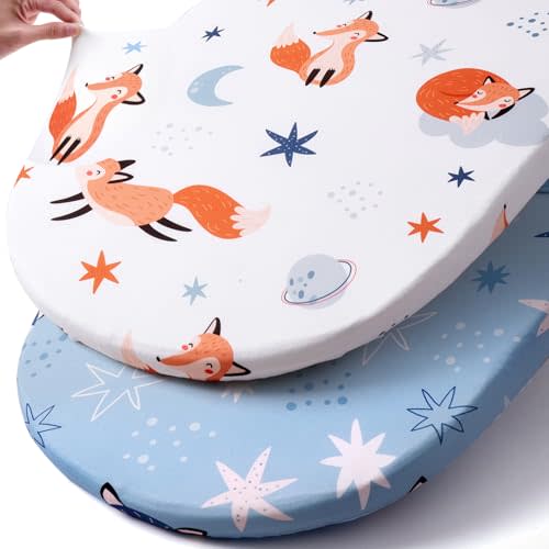 Stretch Fitted Bassinet Sheet Set BROLEX 2 Pack Cradle Sheets for Bassinet Pad/Mattress,Unisex Boys Girls,Ultra Soft,Starry Fox
