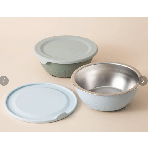 Stainless Steel Silicone Suction Bowl - 13 oz (Ocean Mist/Sage)