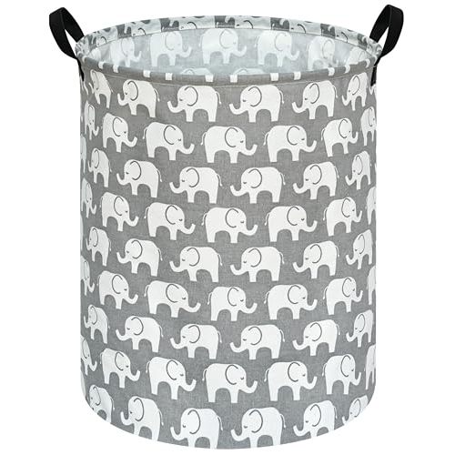 KUNRO Kids Laundry Hamper Clothes Gift Basket Storage Laundry Baskets Organizer Bin with Handles for Nursery Room (Elephant)