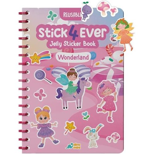 Stick4Ever Jelly Sticker Book - for Kids - Waterproof, Easy to Clean Jelly Stickers for Kids - Reusable Sticker Book for Toddlers with 50 Pc of Reusable Stickers (Wonderland)