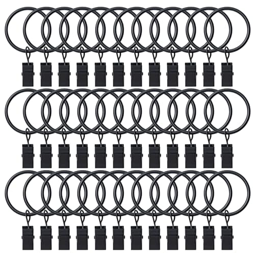 BOOMIBOO 36 Pack Curtain Rings with Clips, Drapery Clips with Rings, Hangers Drapes Rings, Drapery Rings 1.26 inch, Fits up to 1 inch Diameter Curtain Rod, for Hanging Drapes Bows Hat and So On