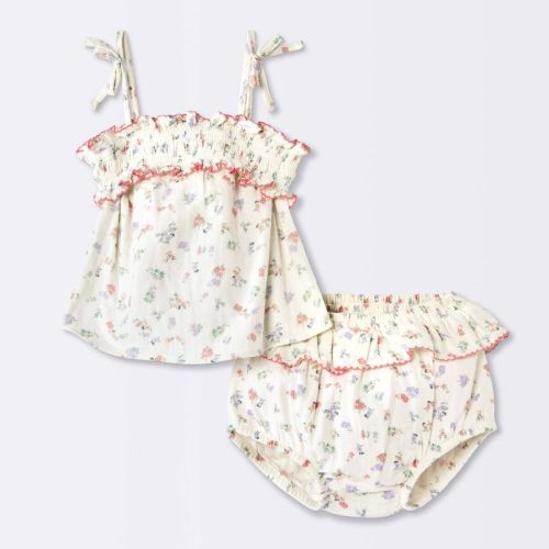 Baby Girls' Floral Smocked Tank Top and Peplum Bloomer Set - Cloud Island™ Cream 12M