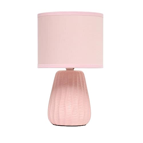 Simple Designs LT1138-LPK 11.02" Traditional Mini Modern Ceramic Texture Pastel Accent Bedside Table Desk Lamp w Matching Fabric Shade for Decor,Bedroom, Nightstand, Living Room, Entryway, Light Pink