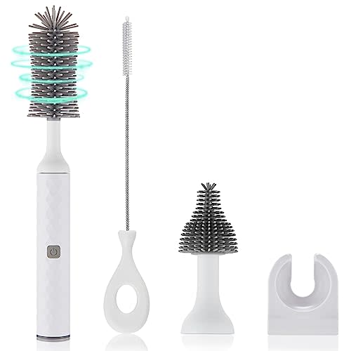 Electric Baby Bottle Brush Set, Multi-Purpose Cleaner Brushes,360°high-Speed Rotation Cleaning,1500mAh,Waterproof IPX65,Perfect Baby Bottle Brushes,White